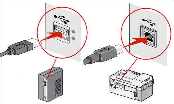 Подключение принтера через сетевой кабель в два этапа