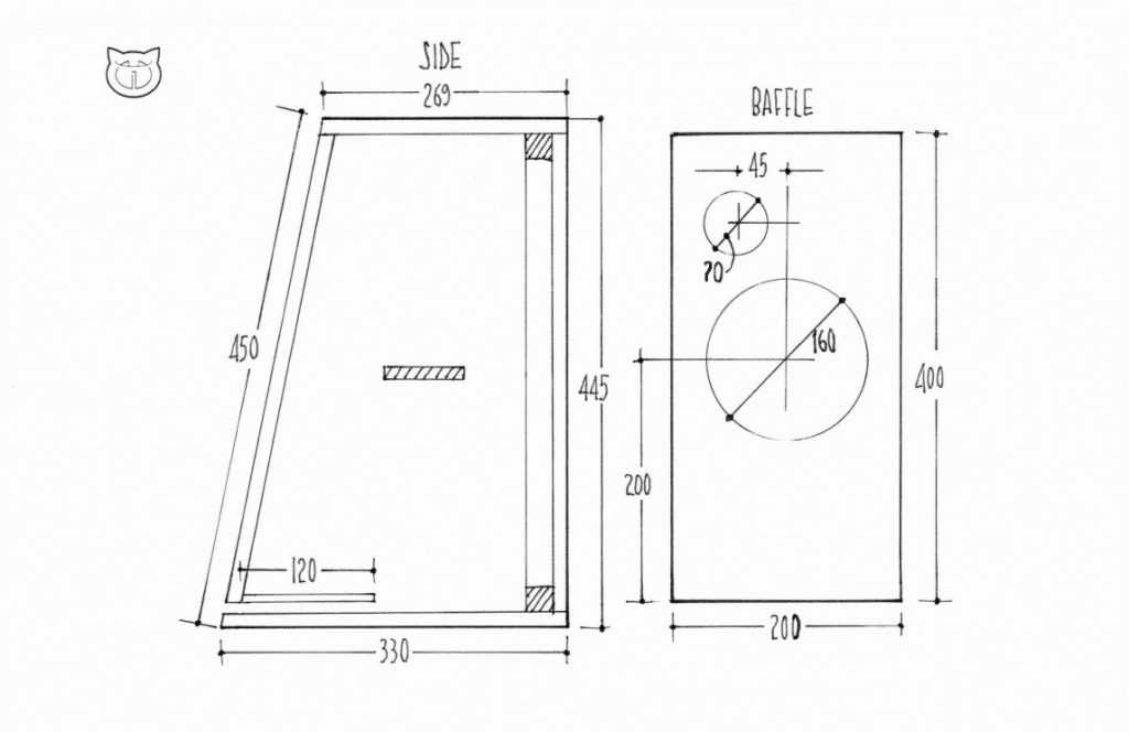 Короб для динамика 16 см чертеж